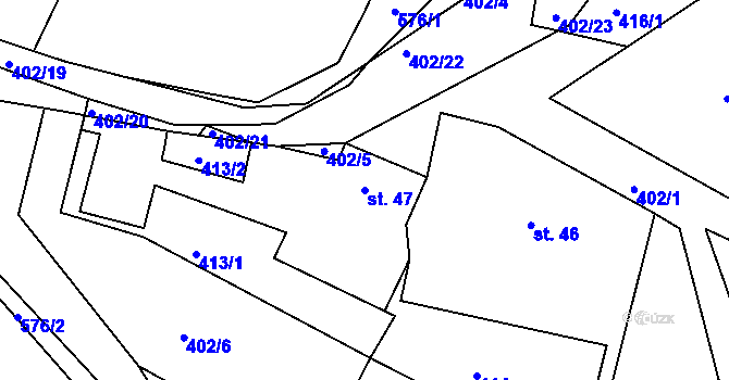 Parcela st. 47 v KÚ Tvoršovice, Katastrální mapa