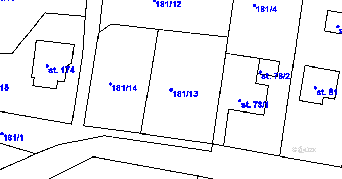 Parcela st. 181/13 v KÚ Tvoršovice, Katastrální mapa