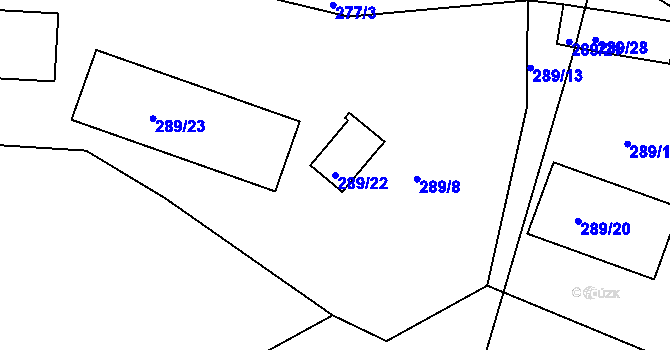 Parcela st. 289/22 v KÚ Tvoršovice, Katastrální mapa