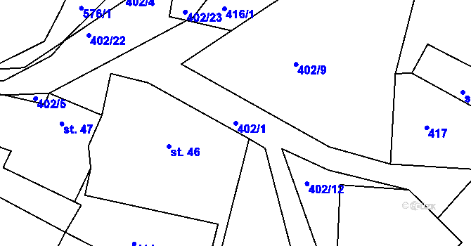 Parcela st. 402/1 v KÚ Tvoršovice, Katastrální mapa