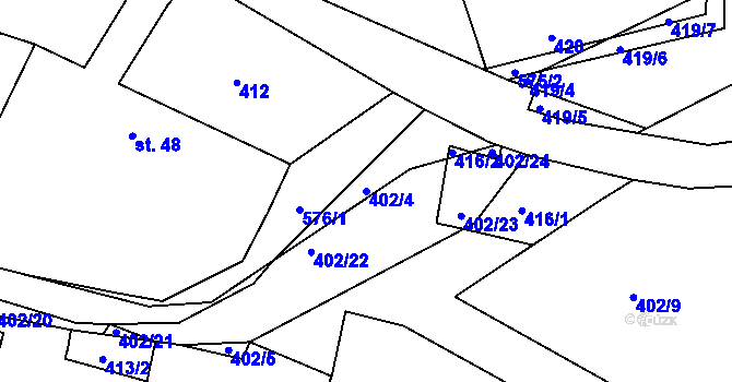 Parcela st. 402/4 v KÚ Tvoršovice, Katastrální mapa