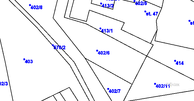 Parcela st. 402/6 v KÚ Tvoršovice, Katastrální mapa