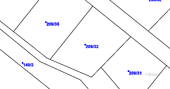 Parcela st. 209/32 v KÚ Tvoršovice, Katastrální mapa