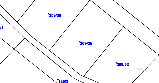 Parcela st. 209/35 v KÚ Tvoršovice, Katastrální mapa