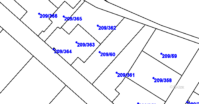Parcela st. 209/60 v KÚ Tvoršovice, Katastrální mapa