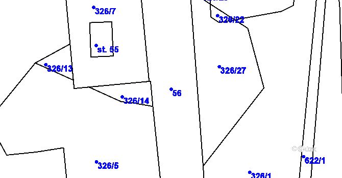 Parcela st. 56 v KÚ Tvoršovice, Katastrální mapa