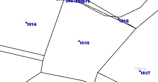 Parcela st. 151/5 v KÚ Tvoršovice, Katastrální mapa