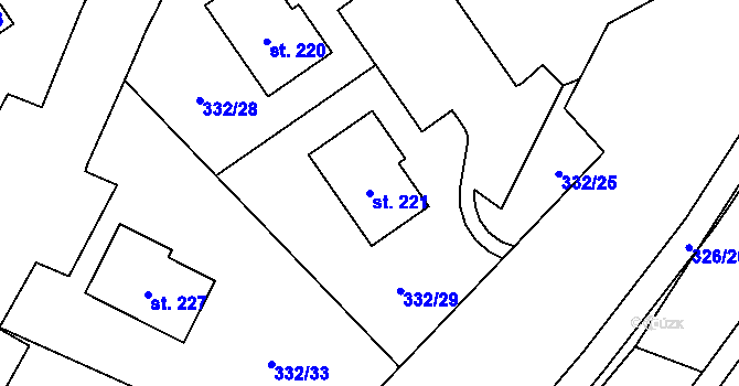 Parcela st. 221 v KÚ Tvoršovice, Katastrální mapa