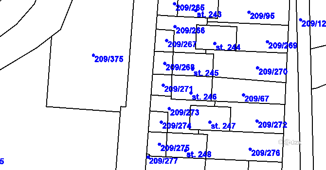 Parcela st. 209/271 v KÚ Tvoršovice, Katastrální mapa
