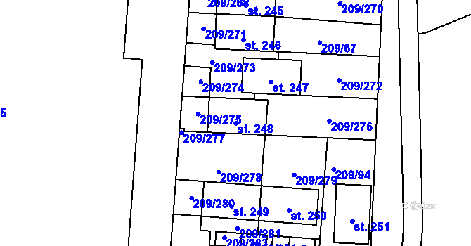 Parcela st. 248 v KÚ Tvoršovice, Katastrální mapa