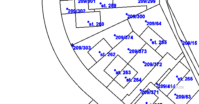Parcela st. 262 v KÚ Tvoršovice, Katastrální mapa