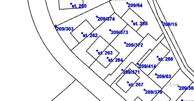 Parcela st. 263 v KÚ Tvoršovice, Katastrální mapa
