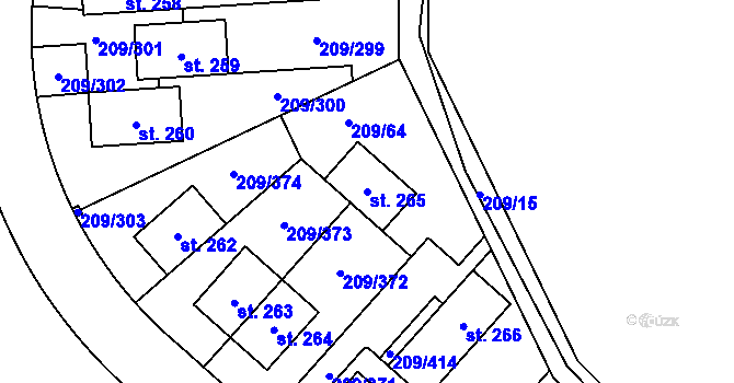 Parcela st. 265 v KÚ Tvoršovice, Katastrální mapa