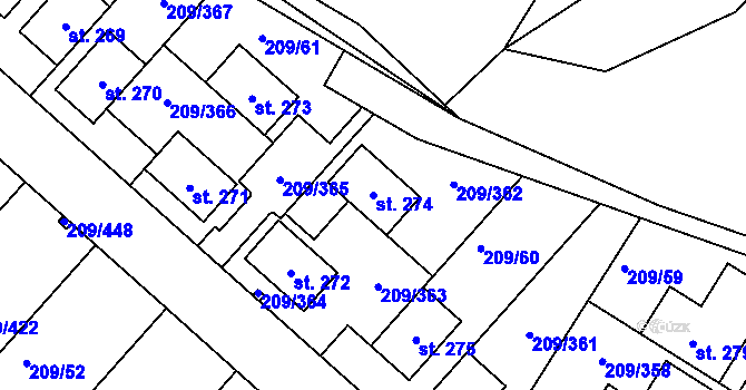 Parcela st. 274 v KÚ Tvoršovice, Katastrální mapa
