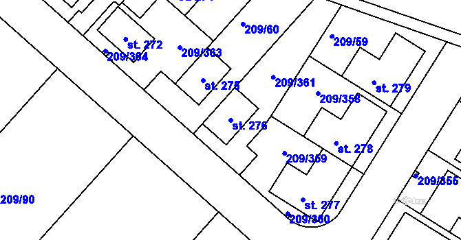 Parcela st. 276 v KÚ Tvoršovice, Katastrální mapa