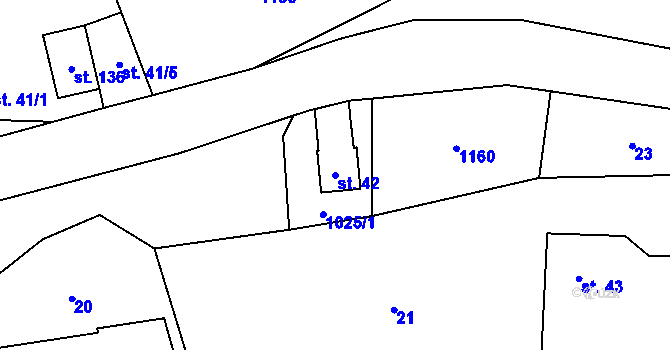 Parcela st. 42 v KÚ Bystřice, Katastrální mapa