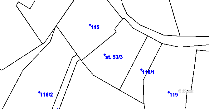 Parcela st. 53/3 v KÚ Bystřice, Katastrální mapa