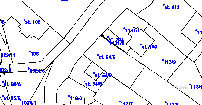 Parcela st. 54/6 v KÚ Bystřice, Katastrální mapa