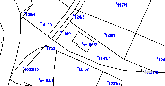 Parcela st. 56/2 v KÚ Bystřice, Katastrální mapa