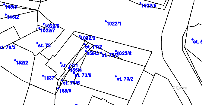 Parcela st. 73/3 v KÚ Bystřice, Katastrální mapa