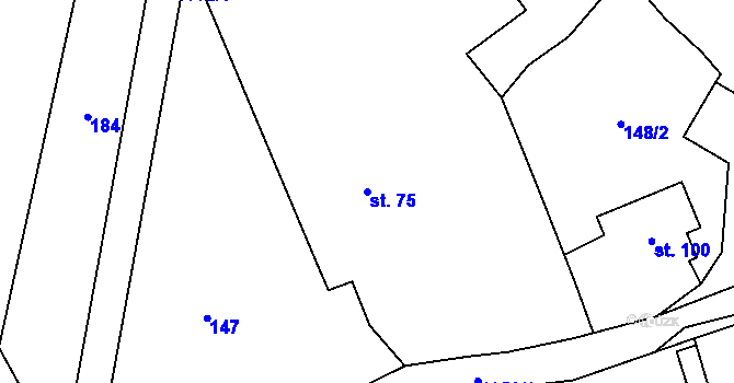 Parcela st. 75 v KÚ Bystřice, Katastrální mapa