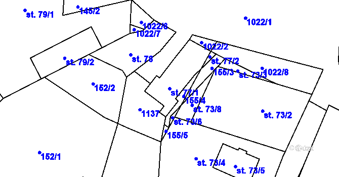 Parcela st. 77/1 v KÚ Bystřice, Katastrální mapa