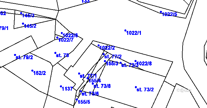 Parcela st. 77/2 v KÚ Bystřice, Katastrální mapa