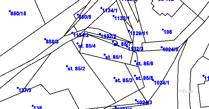 Parcela st. 85/1 v KÚ Bystřice, Katastrální mapa