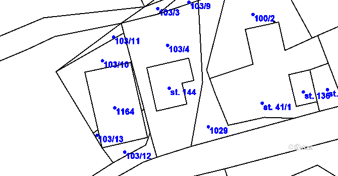 Parcela st. 144 v KÚ Bystřice, Katastrální mapa