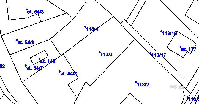 Parcela st. 113/3 v KÚ Bystřice, Katastrální mapa