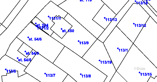 Parcela st. 113/9 v KÚ Bystřice, Katastrální mapa