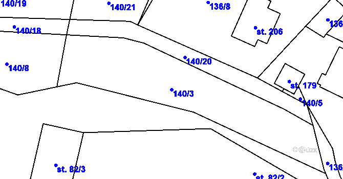 Parcela st. 140/3 v KÚ Bystřice, Katastrální mapa