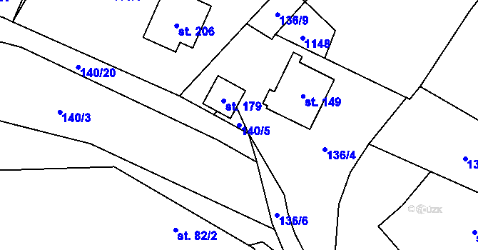 Parcela st. 140/5 v KÚ Bystřice, Katastrální mapa