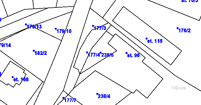 Parcela st. 238/5 v KÚ Bystřice, Katastrální mapa