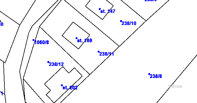 Parcela st. 238/11 v KÚ Bystřice, Katastrální mapa