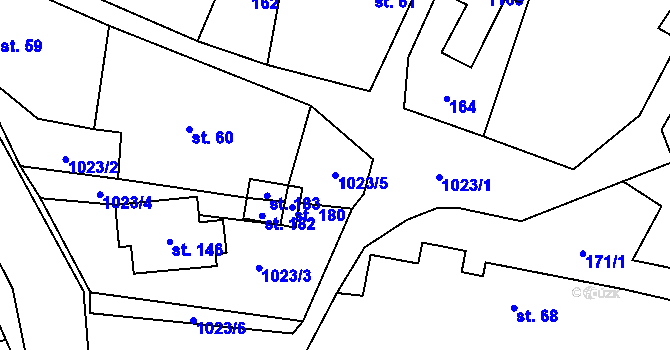 Parcela st. 1023/5 v KÚ Bystřice, Katastrální mapa
