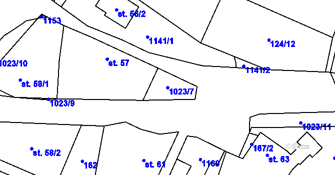 Parcela st. 1023/7 v KÚ Bystřice, Katastrální mapa