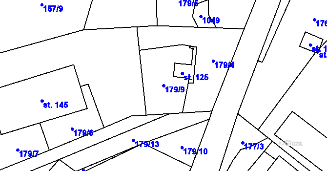 Parcela st. 179/9 v KÚ Bystřice, Katastrální mapa