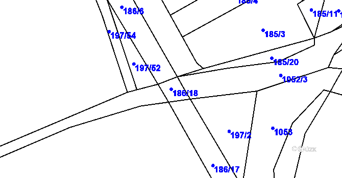 Parcela st. 186/18 v KÚ Bystřice, Katastrální mapa