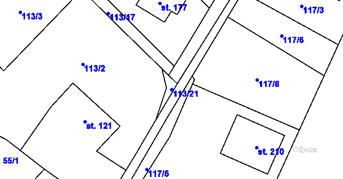 Parcela st. 113/21 v KÚ Bystřice, Katastrální mapa