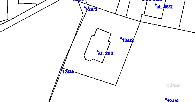 Parcela st. 200 v KÚ Bystřice, Katastrální mapa