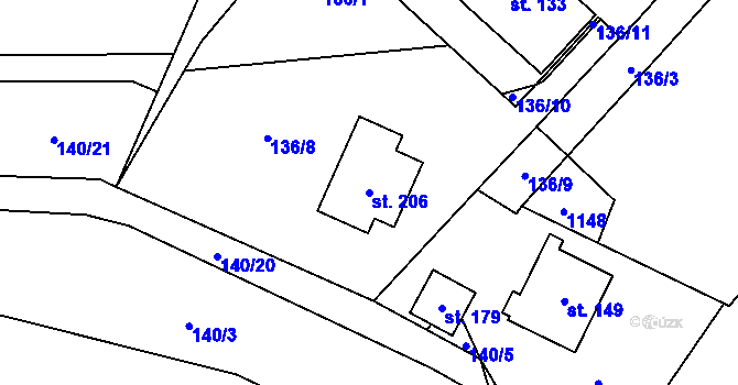 Parcela st. 206 v KÚ Bystřice, Katastrální mapa