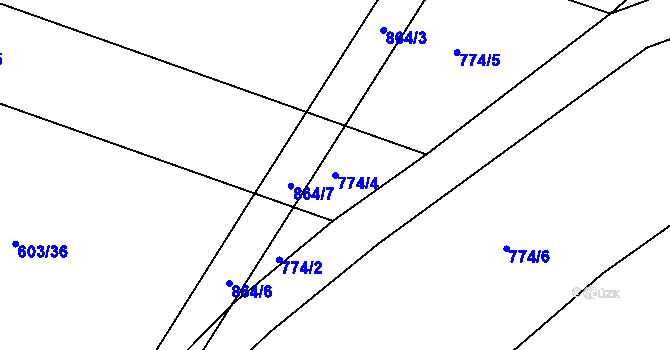 Parcela st. 774/4 v KÚ Važice, Katastrální mapa