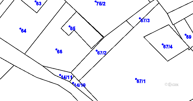 Parcela st. 67/2 v KÚ Bystřice nad Olší, Katastrální mapa