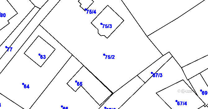 Parcela st. 75/2 v KÚ Bystřice nad Olší, Katastrální mapa