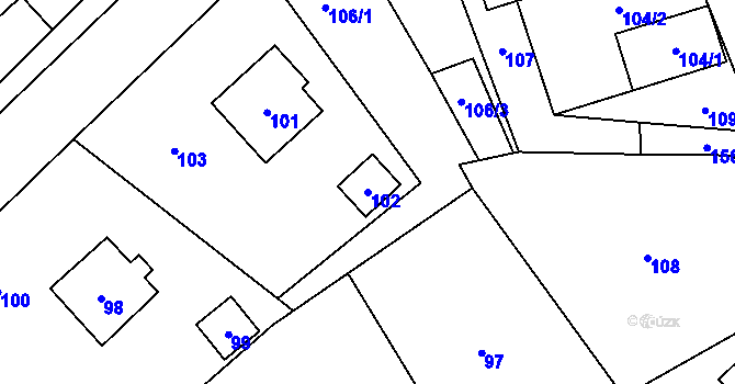 Parcela st. 102 v KÚ Bystřice nad Olší, Katastrální mapa