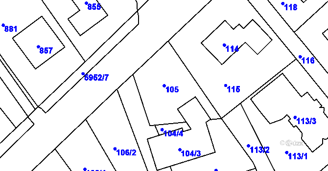 Parcela st. 105 v KÚ Bystřice nad Olší, Katastrální mapa