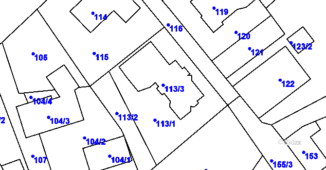 Parcela st. 113/3 v KÚ Bystřice nad Olší, Katastrální mapa