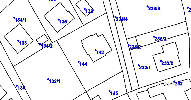 Parcela st. 142 v KÚ Bystřice nad Olší, Katastrální mapa