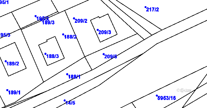 Parcela st. 209/5 v KÚ Bystřice nad Olší, Katastrální mapa